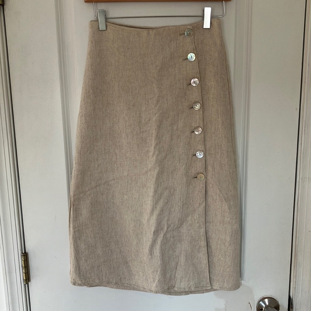 Madewell Linen Blend Button Wrap Skirt 2